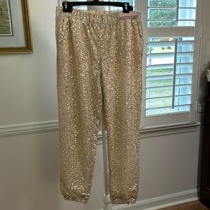 Serra champagne sequin pull on joggers. Med. NWT